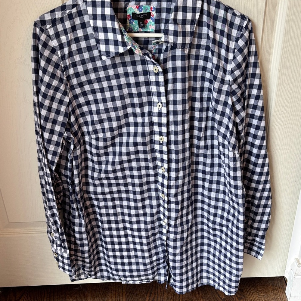 Talbots Navy White Gingham Checkered Button-Up Co… - image 3